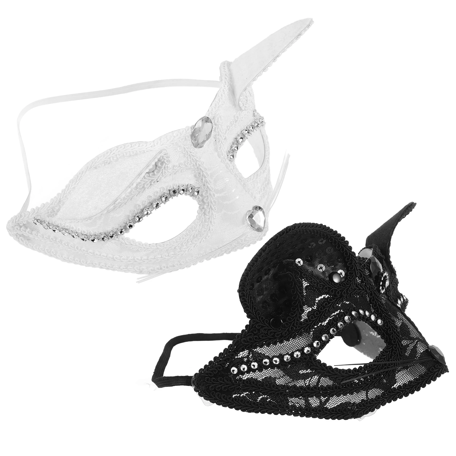 

2pcs Fox Mask Half Face Masks Black White for Christmas Party Masquerade Ball Cosplay Animal Masks Decorative Accessories