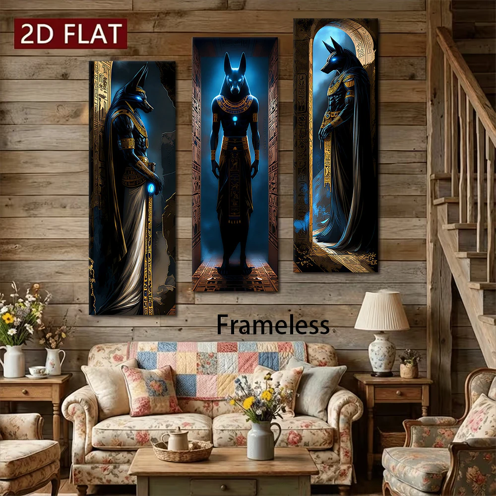 3 pieces of Egyptian mythology Anubis themed living room corridor background wall stickers 2D flat printing