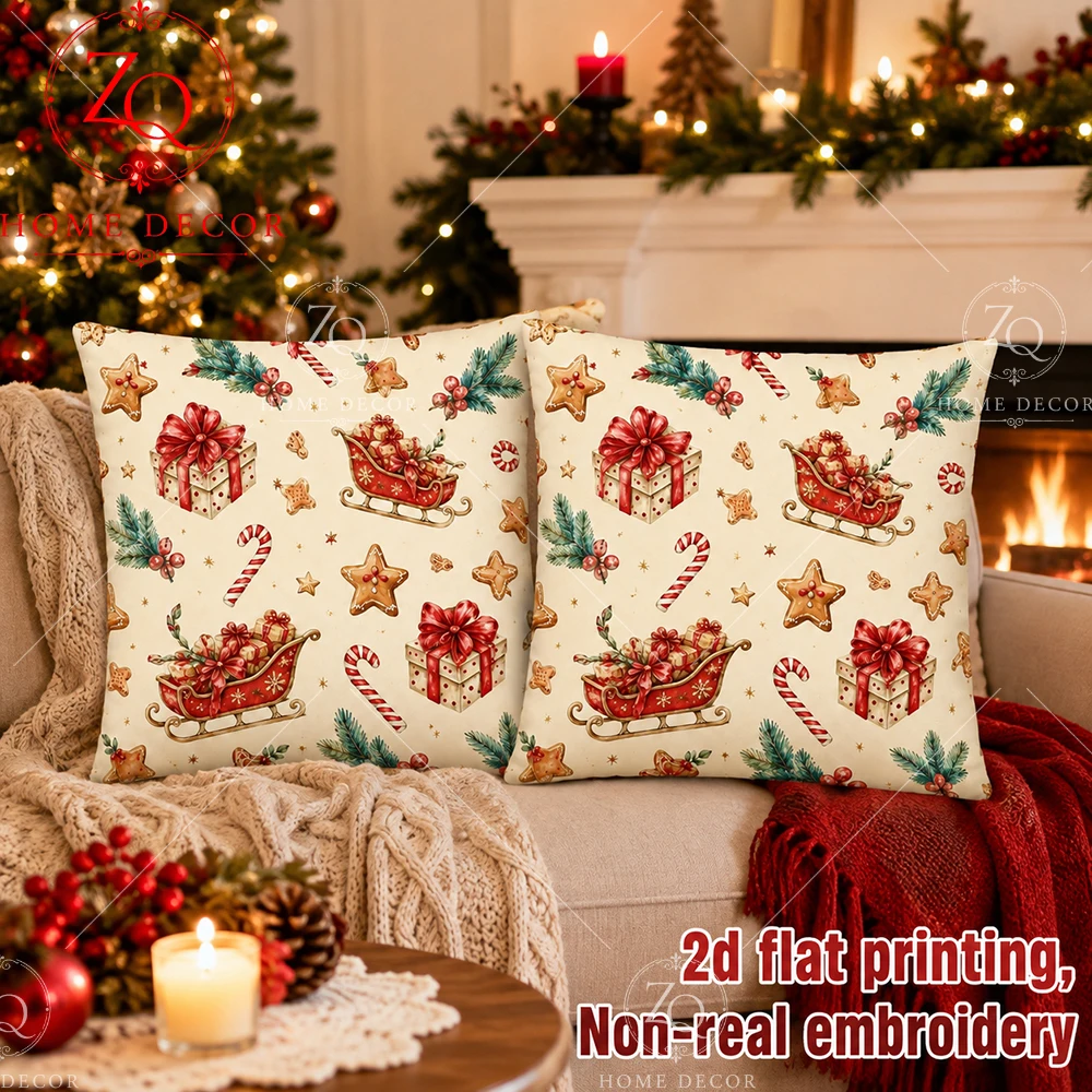 Christmas Sleigh Gingerbread Gift Decorative Throw Pillow Covers Soft  Pillowcases For  Bedroom Sofa Couch