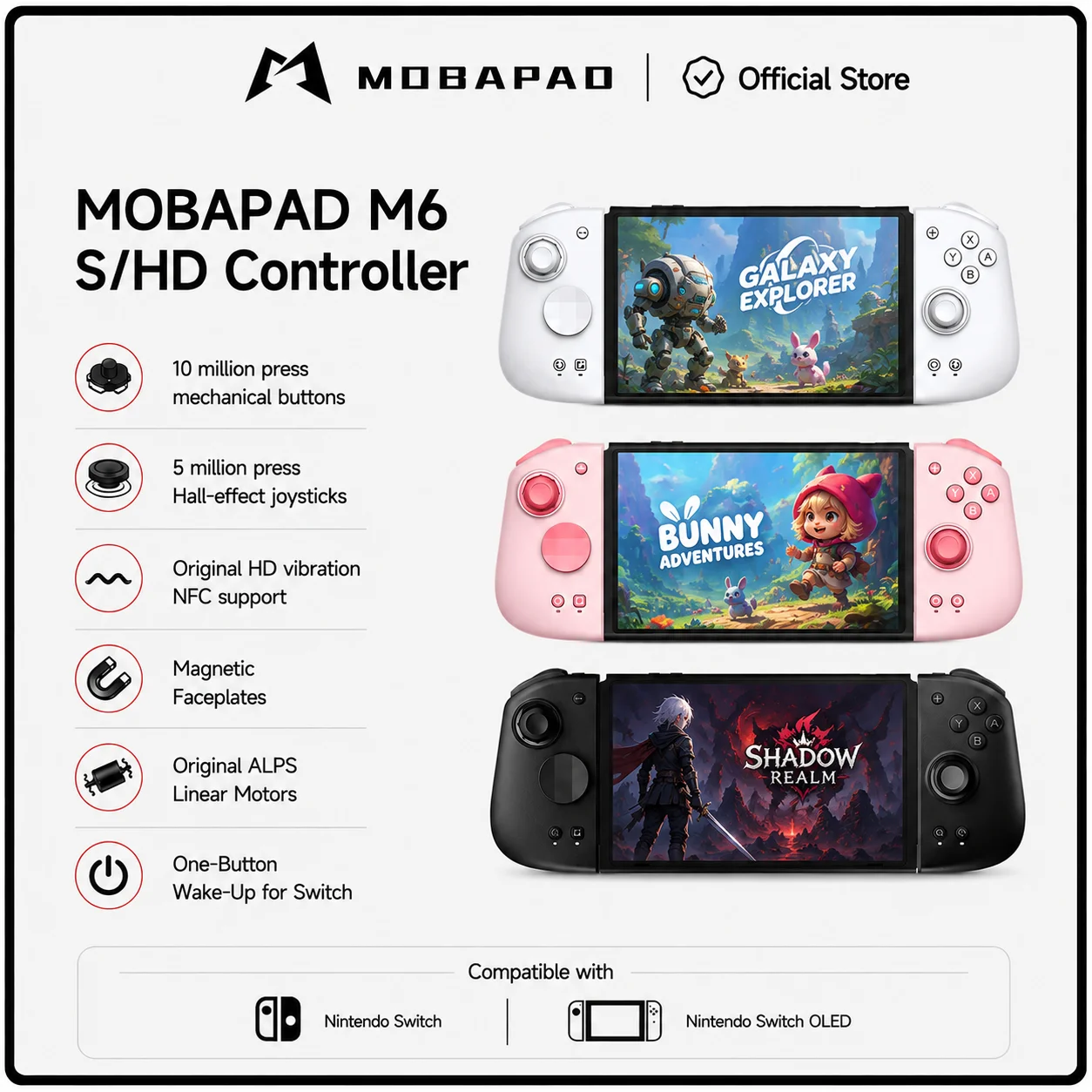 Controlador MOBAPAD M6 Gemini 2 para Nintendo Switch OLED Joypad com console de joystick Hall para Switch NS OLED Gamepad