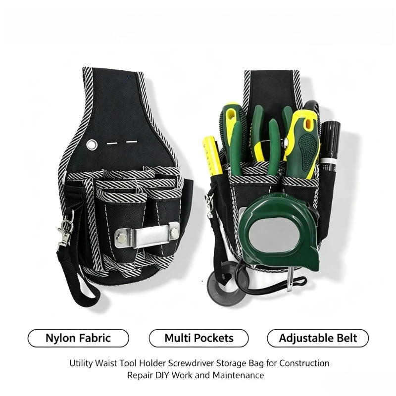 9-in-1 Adjustable Waist Tool Pouch Durable Nylon Screwdriver Holder Electrician Work Organizer
