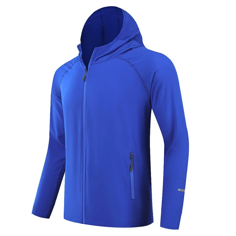 Men Women Lightweight Hooded Running Jacket Zip Up Quick Dry Sports Windbreaker Reflective Athletic Coat