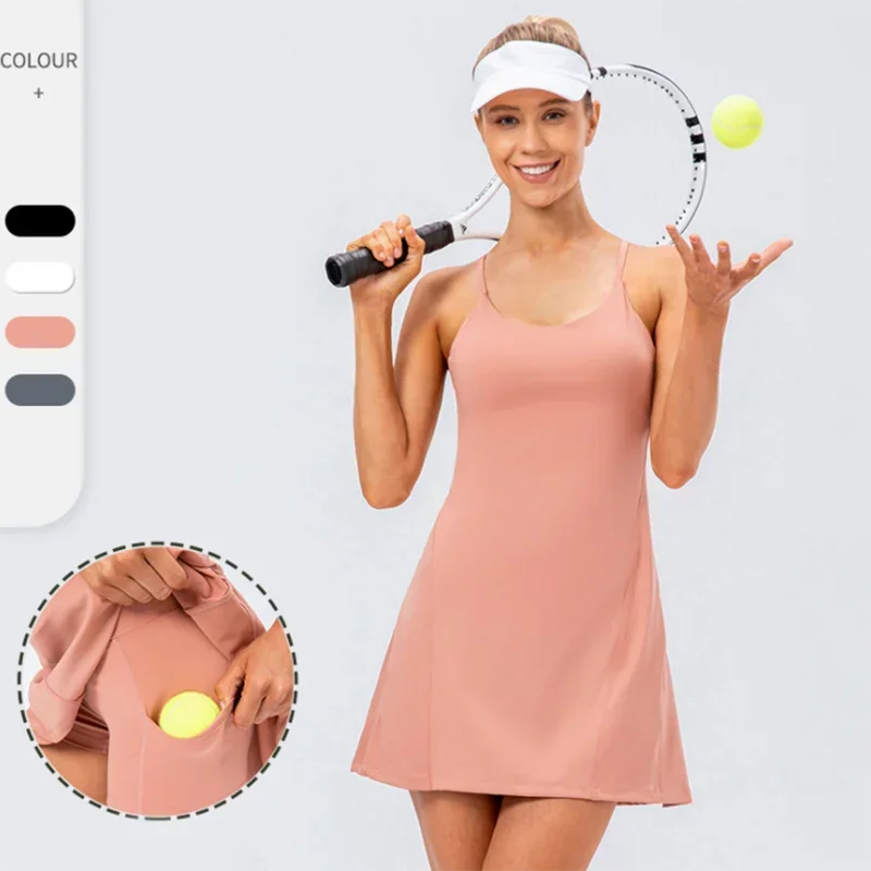 

Women Tennis Yoga Skirt High Stretch Soft Nylon Sports Badminton Golf Dress And Fitness Shorts 2 Pcs Set Workout Casual Clothing