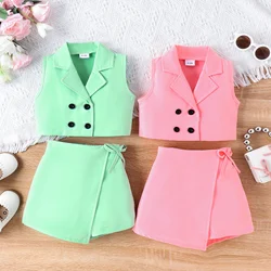 2PCS Summer 0-4 Years Old Baby Girl Baby Soft And Comfortable Beautiful Pink Green Two Colors Vest Suit + Skirt