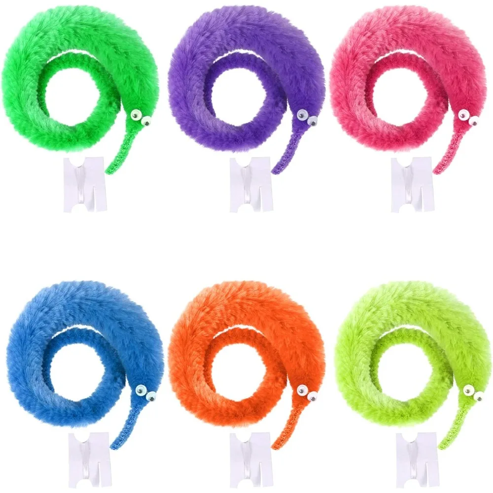 6/12PCS Twisty Worm Magic Toys Party Favors Fuzzy Worm on A String Christmas Halloween Wizard New Strange Trick Toys for Kids