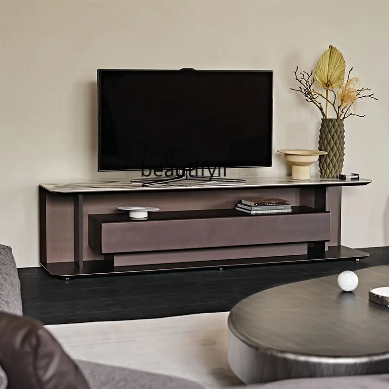 Italian Marble Stone Plate TV Cabinet Modern Minimalist Large Apartment Home Hall Cabinet