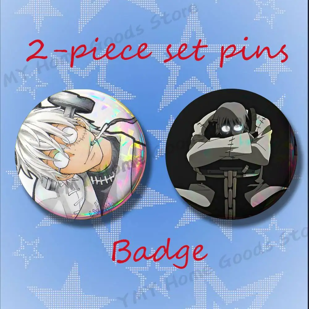 F-Franken Stein Cartoon S-Soul Eater Brooches for Backpack Accessories 25 32 44 58 75mm Round 2-piece set Free Mix