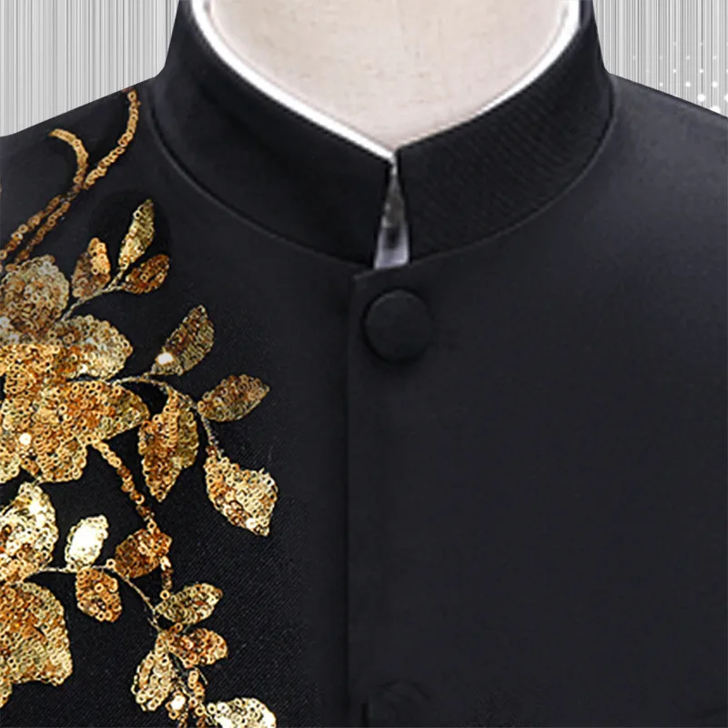 Dress pesta pernikahan pria, Blazer motif bunga, pakaian payet mewah untuk bisnis sosial bola pernikahan