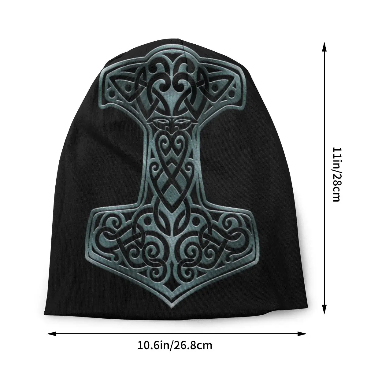 Viking Thor's Hammer Mjolnir Nordic Knotwork Men Women Beanies Windproof Ski Cap Double Layer Fabric Bonnet Hat