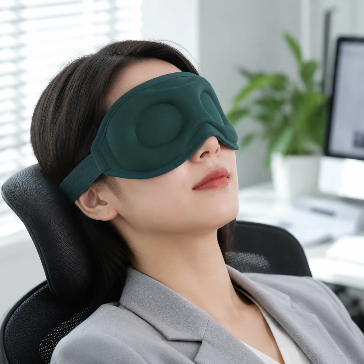 Cooling Ice Silk 3D Contoured Blackout Eye Mask with Gravity Weighted Nose Bridge Recessed Eye cover for Office Naps Travel Home