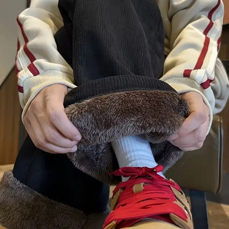 

Зимние вельветовые утепленные брюки, мужские свободные спортивные штаны в американском стиле, прямые брюки из овечьего флиса, морозостойкие тяжелые брюки