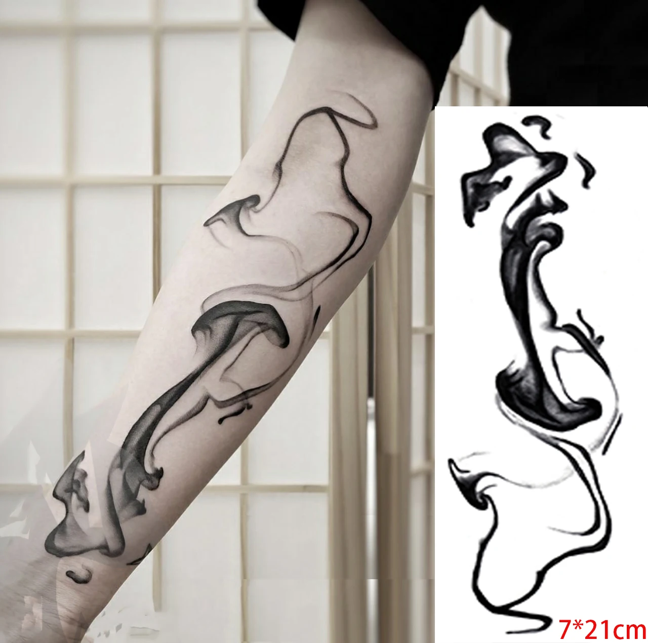 Waterproof Temporary Tattoo Sticker Black Chinese Ink and Wash Design Fake Tatto Flash Tatoo Arm Hand Body Art for Women Men