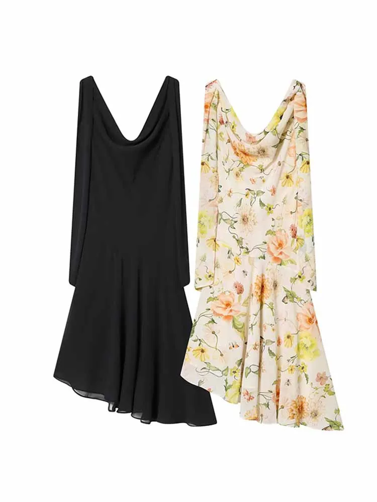 

HH New Woman Spring Fashion Sexy Sleeveless V Collar Irregular Skirt Swing Collar Dress Female Casual Sweet Style Party Dress