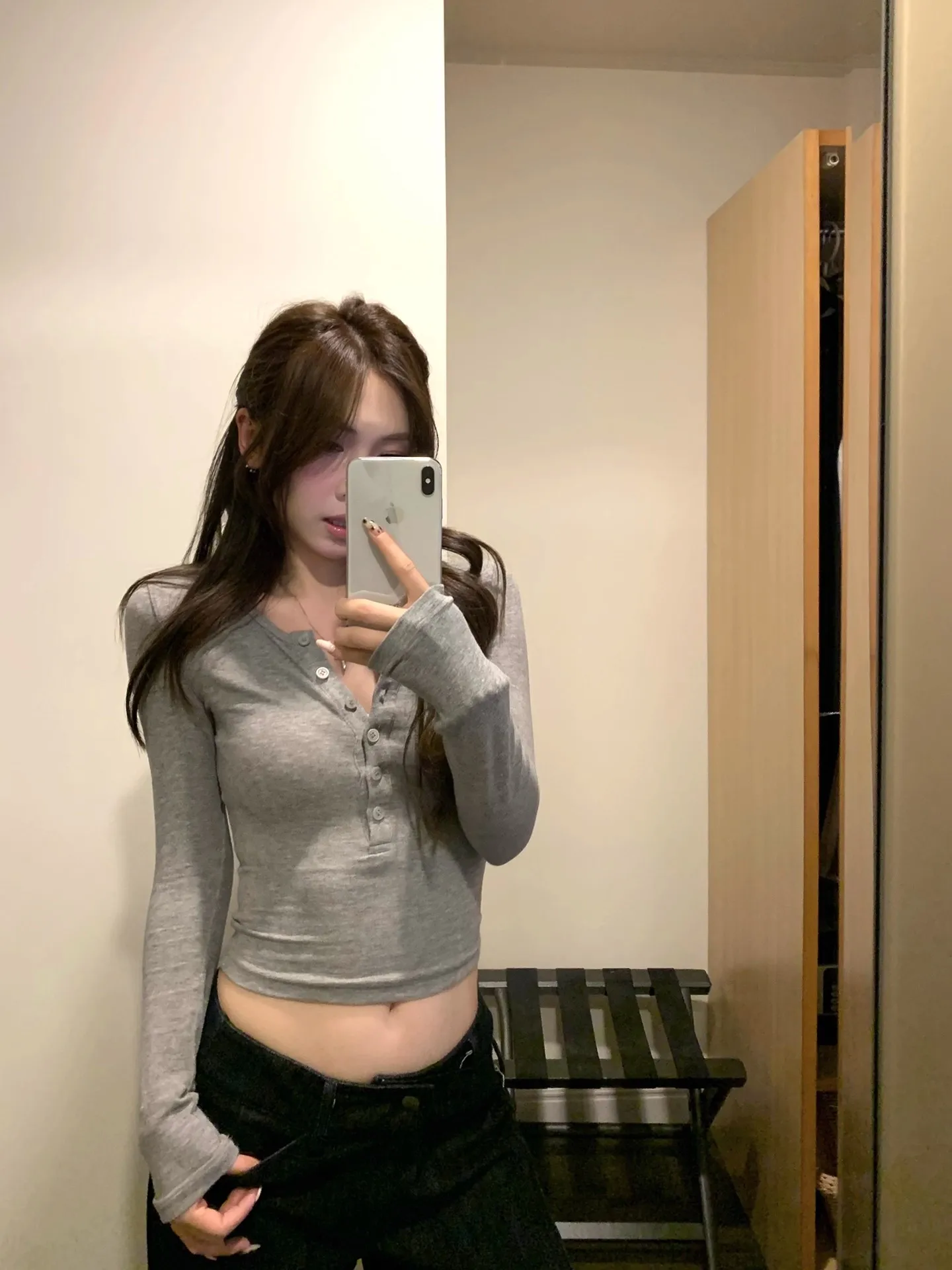 تي شيرت نسائي كبير الحجم بأكمام طويلة وبطانة مخملية شتوية وياقة ثابتة وحافة مضلعة للسيدات لطيف رسمي ناعم ودافئ ومريح #3