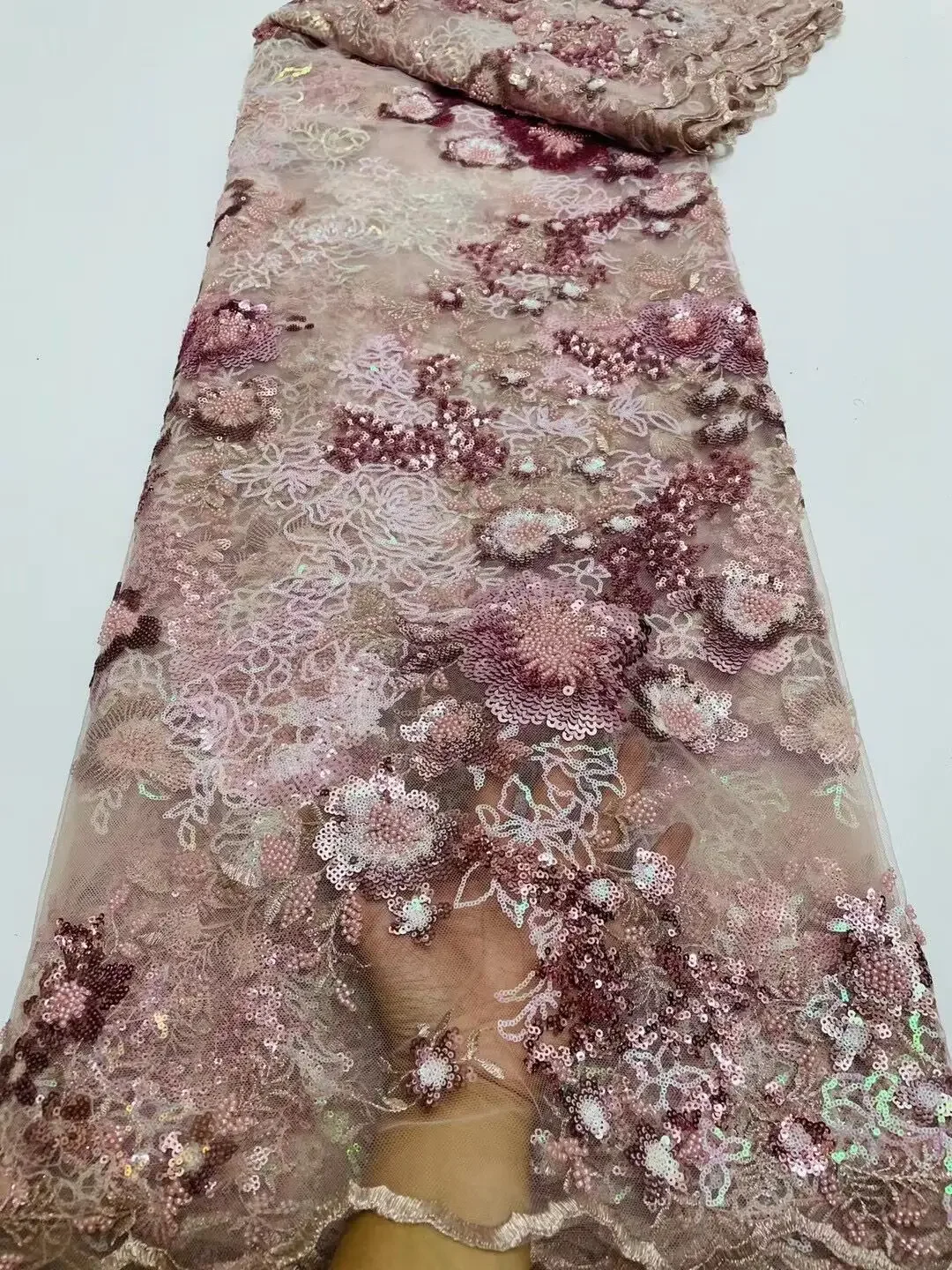 

African Mesh Lace Nigerian Tulle Fabric 2021 High Quality Embroidery French Net Laces Sequins Fabrics