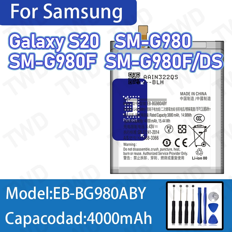 EB-BG980ABY 4000mAh Large capacity Battery For Samaung Galaxy S20/SM-G980 Batteries New High Quanlity+Free Tools