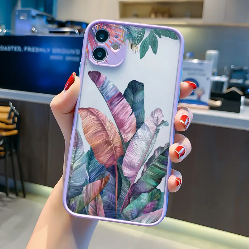 Funda de teléfono con hojas de palmera, planta y flor para iphone X XR XS 15 11 12 13 14 Pro Max 16 Plus 7 8 Plus, Funda trasera a prueba de golpes