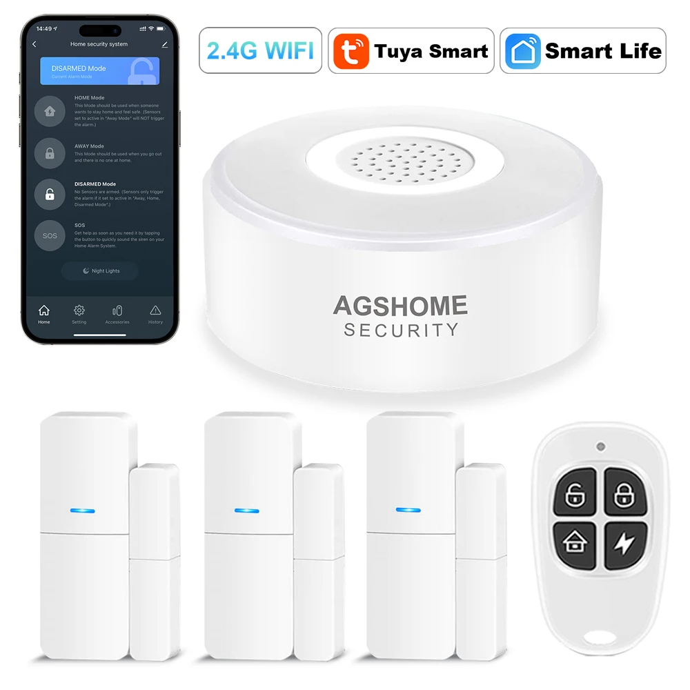 tuya home security siren alarm system smart app porta e janela sistema de alarme sos alexa e google apartamento e escritorio 24g wifi kit 5 piece 01