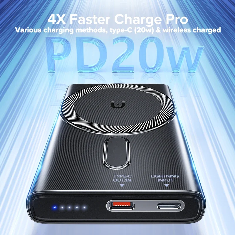 QOOVI Powerbank PD20W Mini magnetyczny 5000 bezprzewodowy mAh szybkie ładowanie zewnętrznej baterii przenośna ładowarka do iPhone Samsung Xiaomi