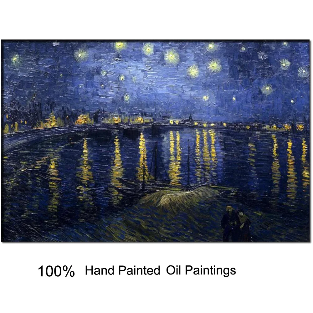 Handmade Starry Night Van Gogh Oil Paintings Replicas Famous Canvas Art Impressionist Landscape Artwork Blue Modern Wall Decor