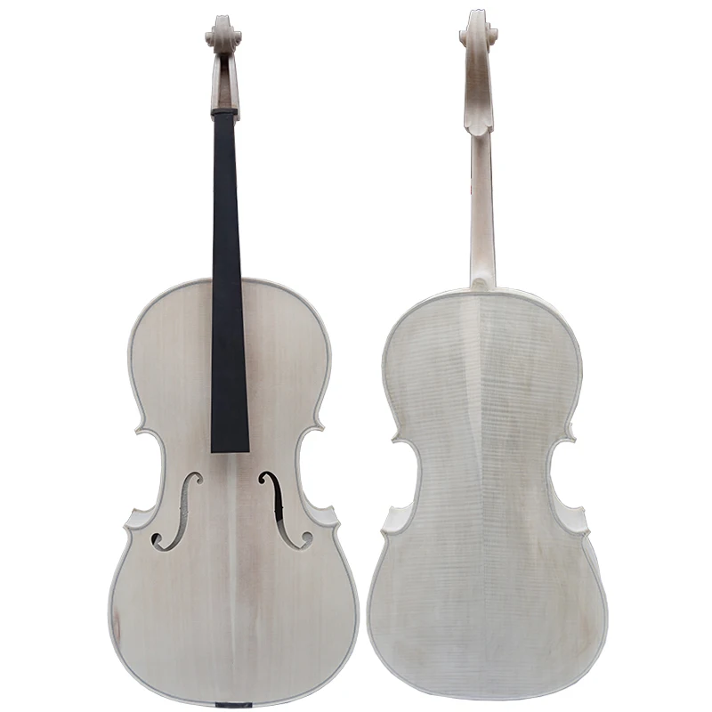 4/4All‑Solid Cello Italian‑Style Craft White Unvarnished Custom Acoustic String Musical Instrument Carved Spruce Top Flame Maple