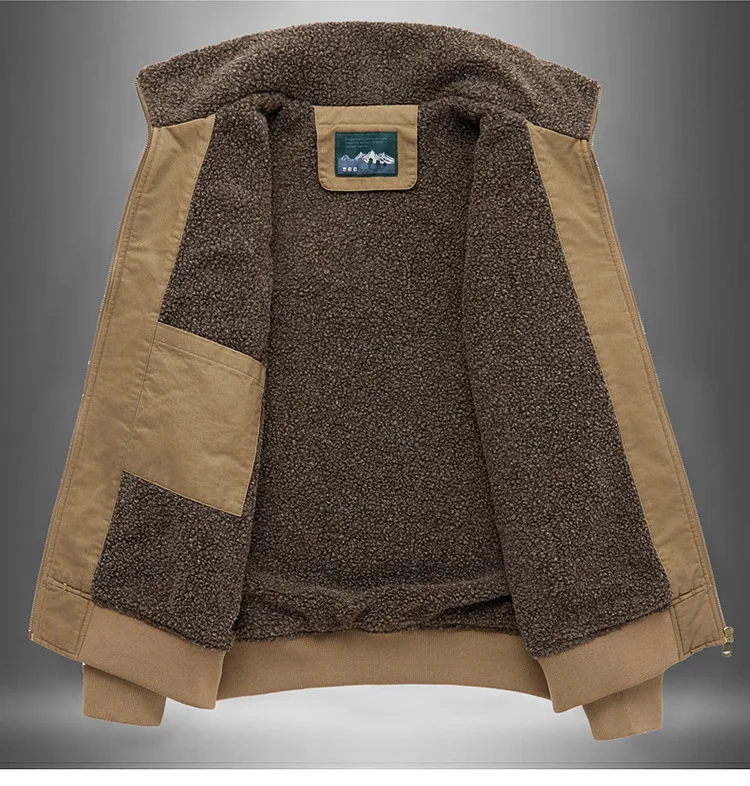 Men Lapel Pilot Workwear Cotton Coat Men Full Cotton Lamb Fleece Thick Parkas Men Oversize Casual Thermal Top Fur Collar Parkas