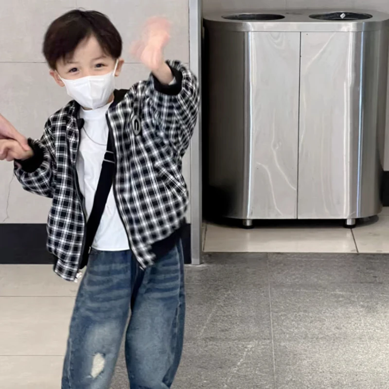 Boys Reversible Baseball Jacket Spring Autumn Kids Korean Style Casual Outerwear Toddler Baby Zipper Coat