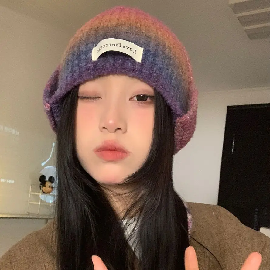 Parent-child Japanses Sweet Warm Ear Protection Bucket Hats For Women Female Autumn Winter Knitted Hat Candy Color Bomber Bonnet