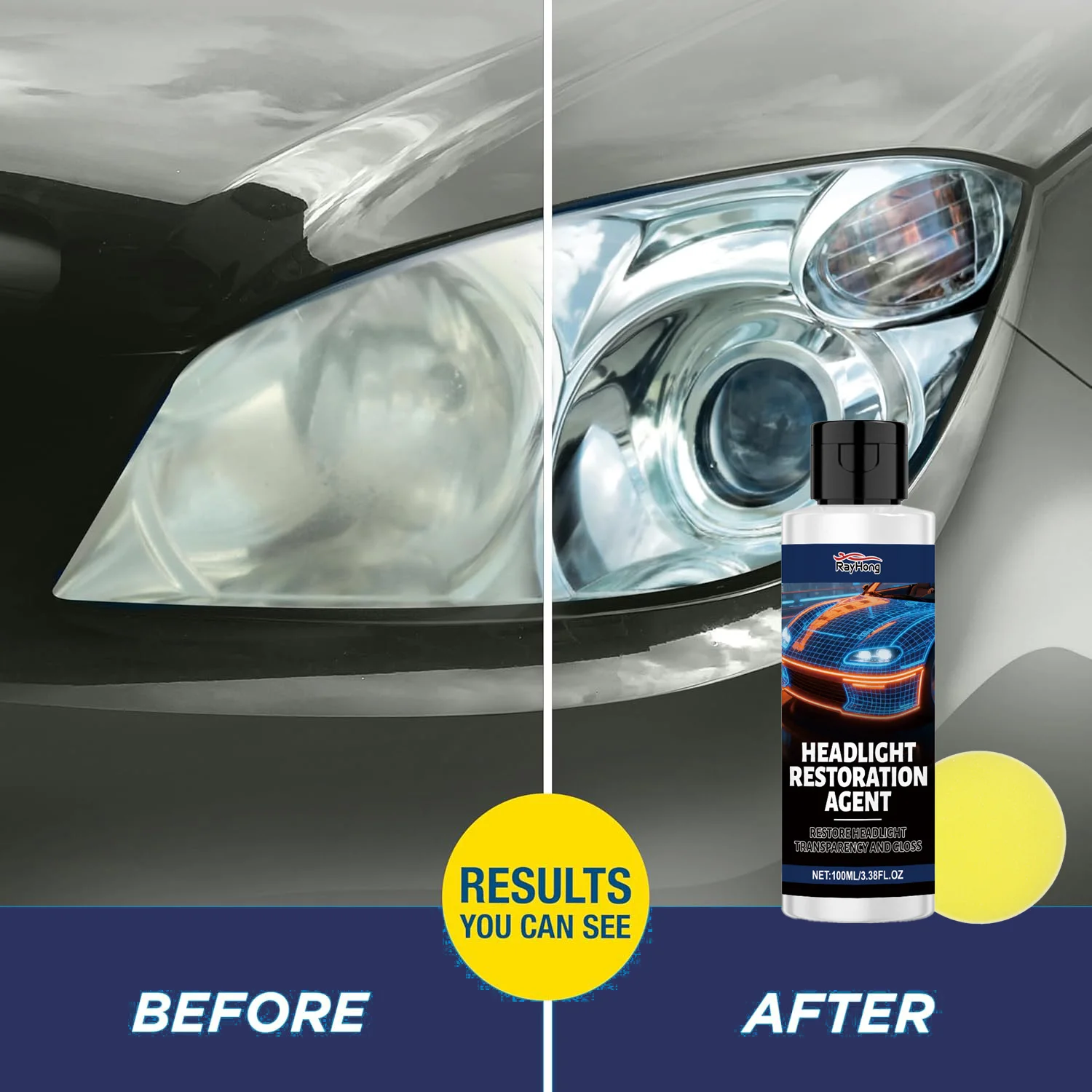 طقم ترميم المصابيح الأمامية منظف تلميع عدسة السيارة يزيل الاصفرار بشكل دائم للمصباح الأمامي الضبابي ويعيد الوضوح للرؤية الليلية #1