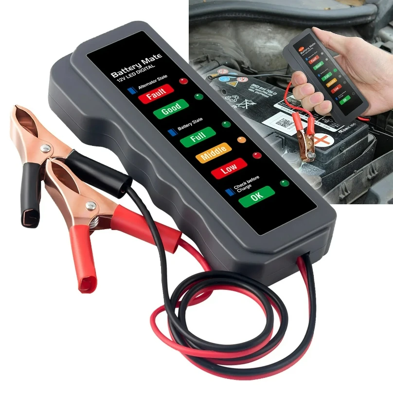 

Mini 12V Car Battery Tester Digital Alternator Tester 6 LED Lights Display Car Diagnostic Tool Auto Battery Tester Analyzer