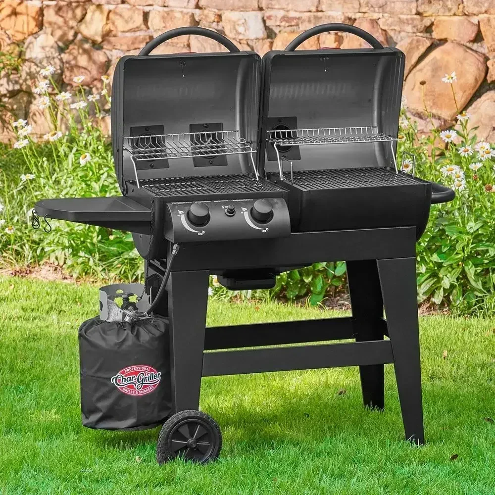 Dual-Function 24,000 BTU 2-Burner Propane Gas & Charcoal Grill with 870 Sq. In. Cooking Space