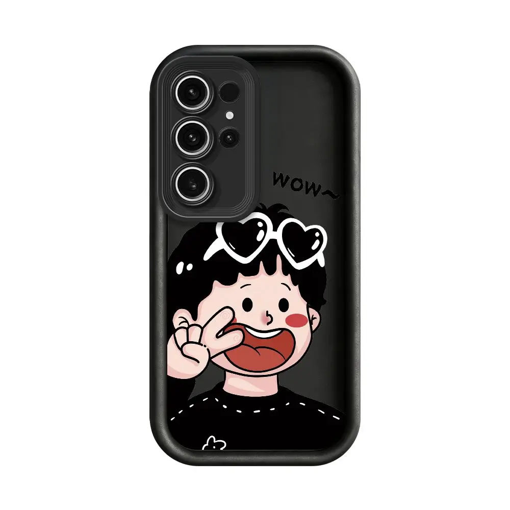 For Samsung S26 S25 S24 Ultra Plus FE A57 A56 A54 A37 A26 A17 A16 A07 A06 Cute Cartoon Boy Heart Glasses V Sign Couple TPU Case