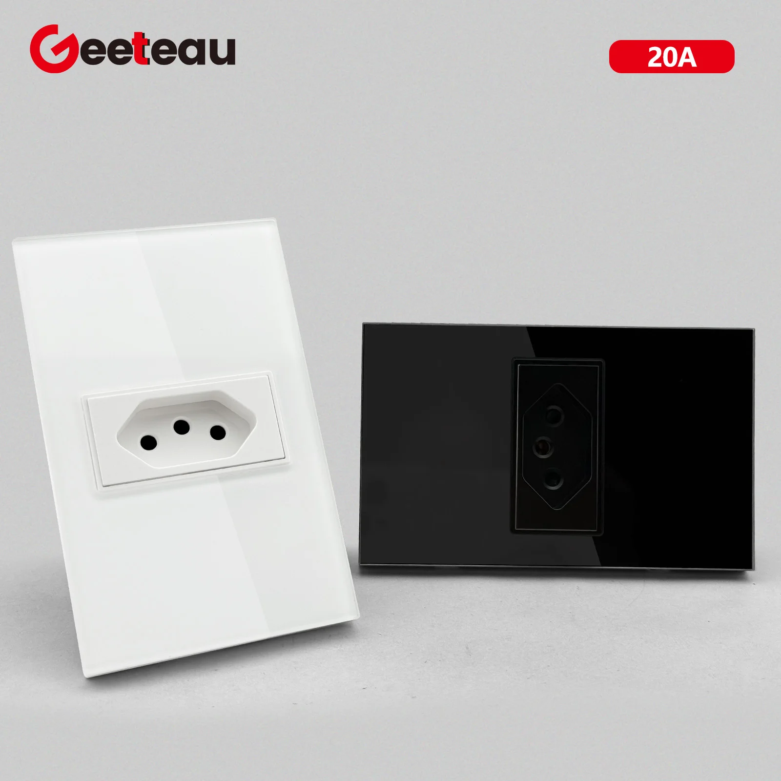 Geeteau Wall Socket Black White Glass Panel Brazil Standard 20A Large Paddle Safe Stable Power Outlet Household Durable Copper