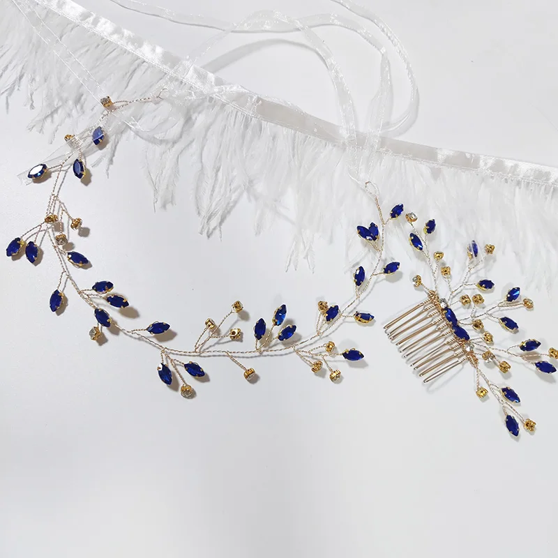 

Wedding Hair Comb Blue Rhinestone Pearl Headband for Women Tiara Bridal Hair Accessories Flower Bride Hairband Bridesmaid Gift