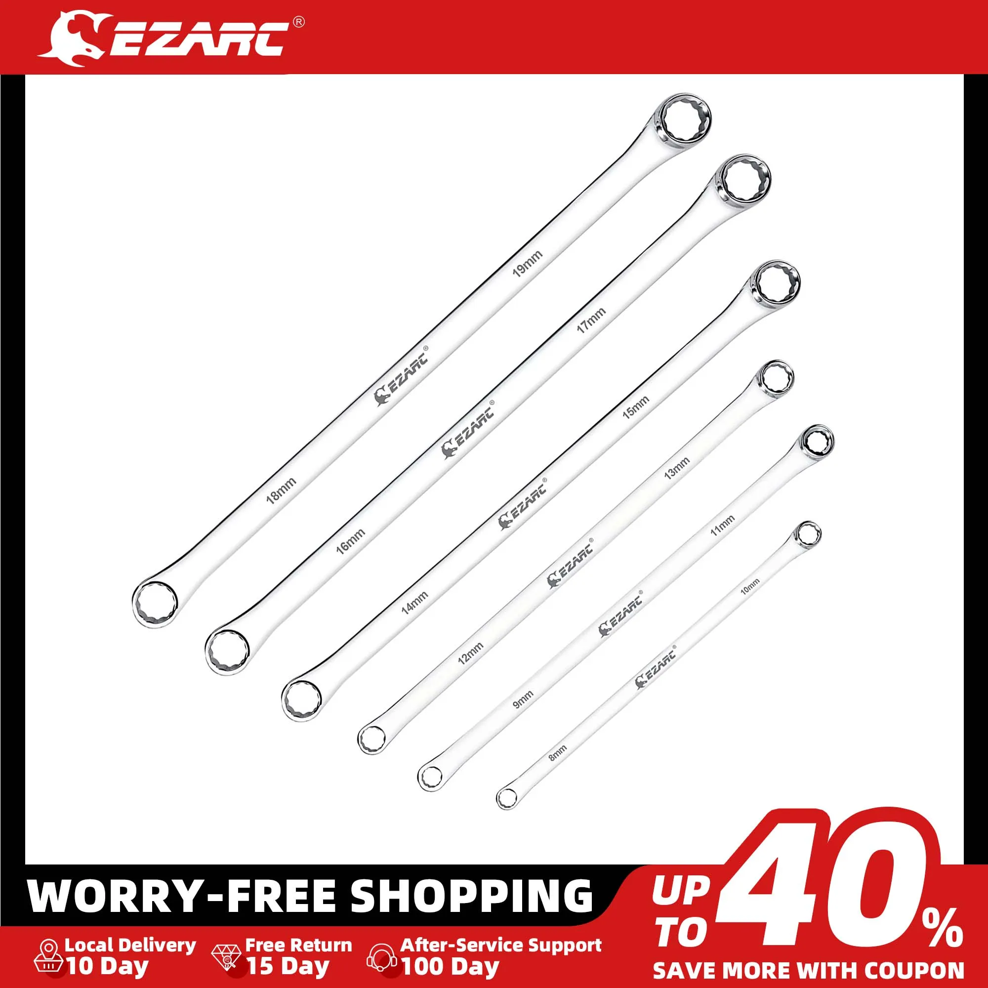 

EZARC Extra Long Box End Wrench Metric Combination Durable Aviation Spanner CRV 8mm-19mm Chrome Vanadium Steel Aviation Wrenches