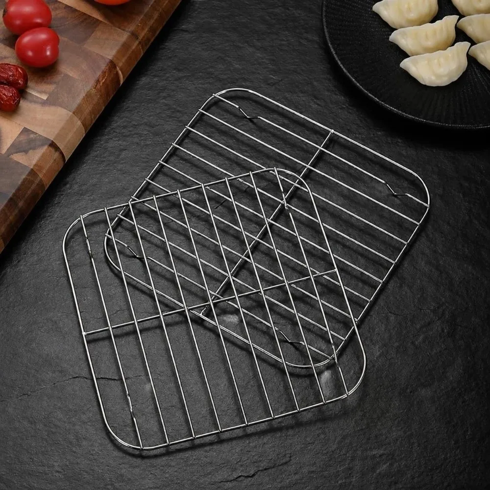 304 Stainless Steel Cooking Rack With Foot Square Air Fryer Rack Thicken Steam Baking Rack Home Kitchen Oven Steamer Cooker