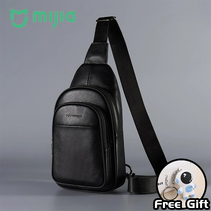 Xiaomi TANJIEZHE-Bolso de pecho de piel de vaca para hombre, bolsa de hombro de cintura impermeable informal, almacenamiento científico de moda, primera capa