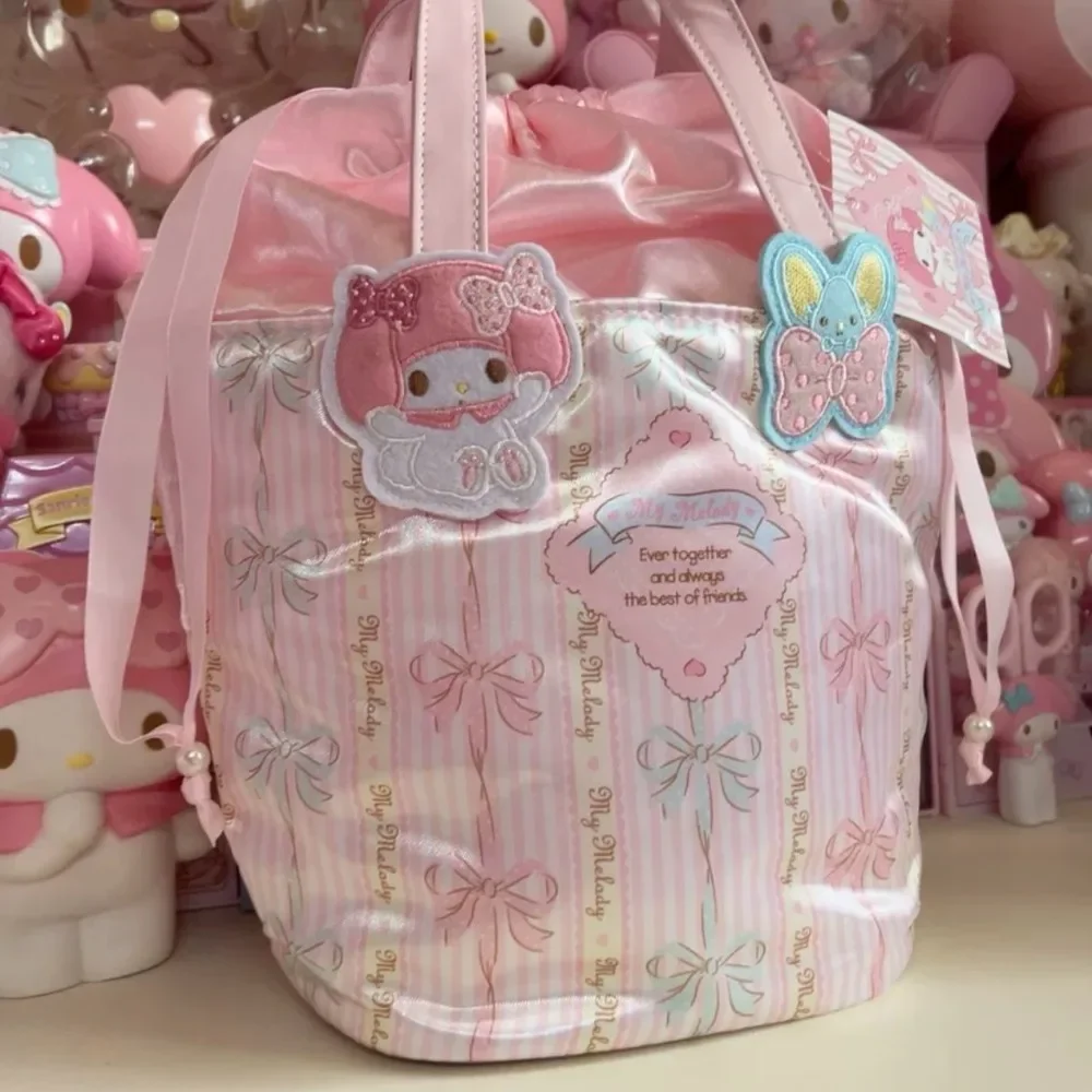 

My Melody Handbag Cute Large Capacity Doll Silk Drawstring Drawstring Makeup Bag Portable Multi Functional Crossbody Bag