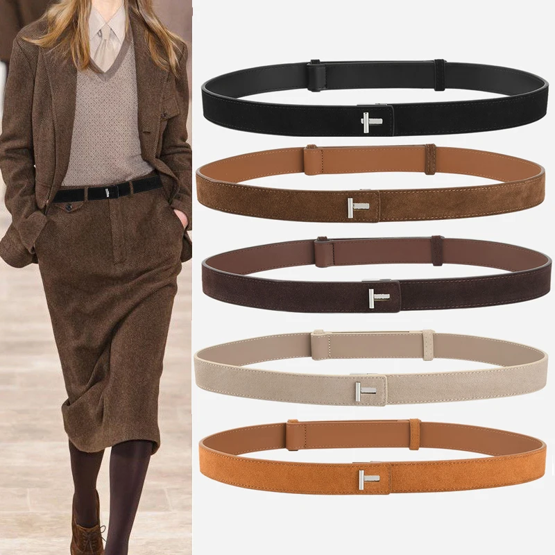 Adjustable Cowhide Women's Belt Fashion Casual All-match Jeans Accessories Girdle Gothic Retro Suede Leather Waistband