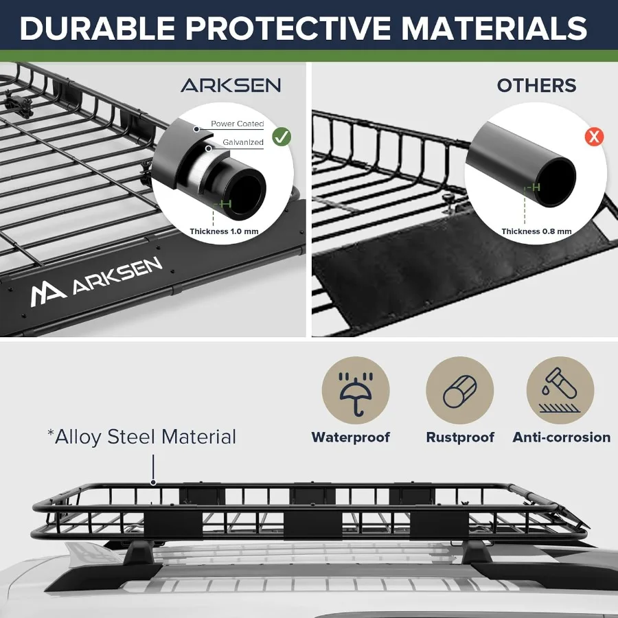 رف سقف عالمي مقاس 64 × 39 × 4 بوصة بسعة 150 رطل لسيارات الدفع الرباعي والشاحنات الصغيرة شديدة التحمل على السطح #3