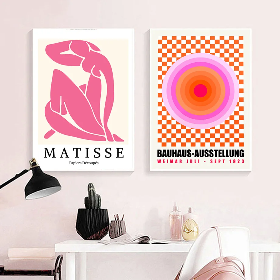 Pink Matisse Flower Market Bauhaus Cocktail Abstract Gallery Wall Art Canvas Painting Poster Print Picture For Living Room Decor
