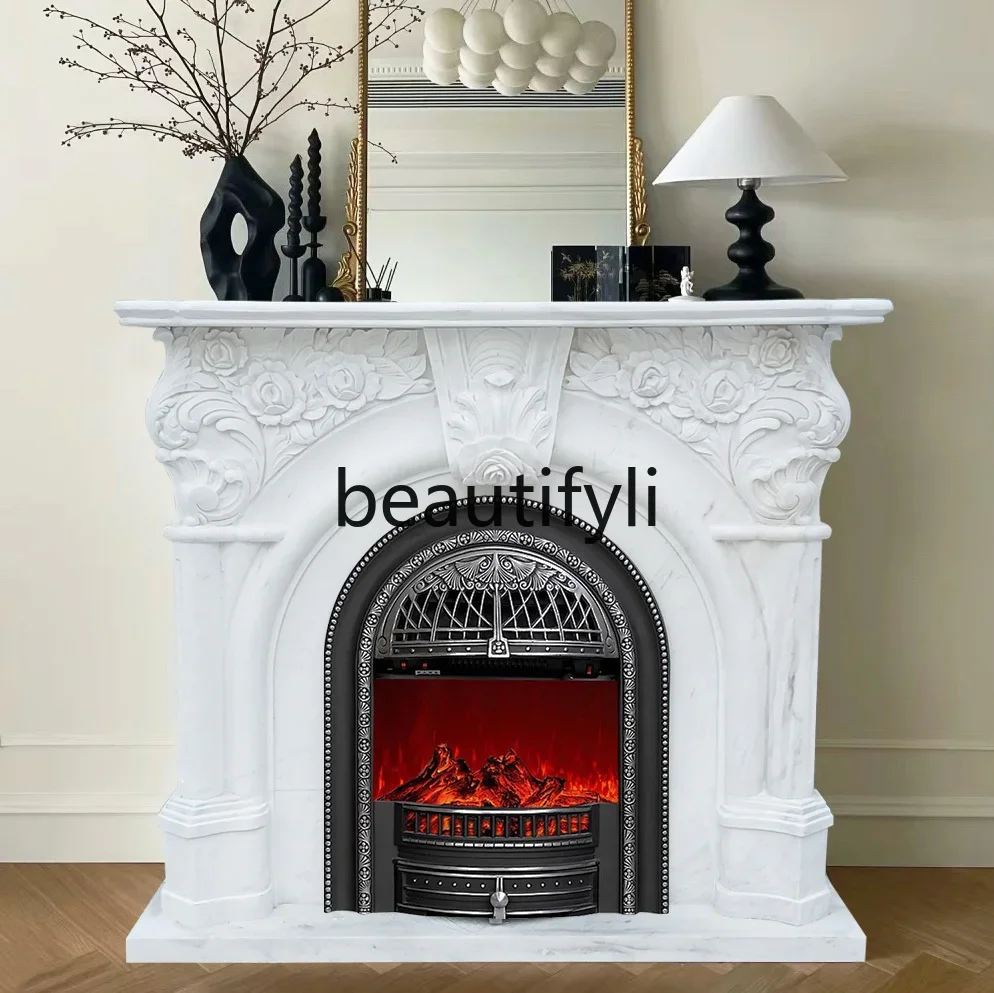 D80 Marble fireplace French living room entrance decoration marble arched stone fireplace European style