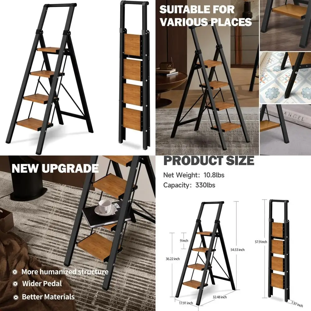 

Lightweight Aluminum Folding Step Stool with Wide Pedals, 330lbs Capacity, Convenient Handgrip for Home Use