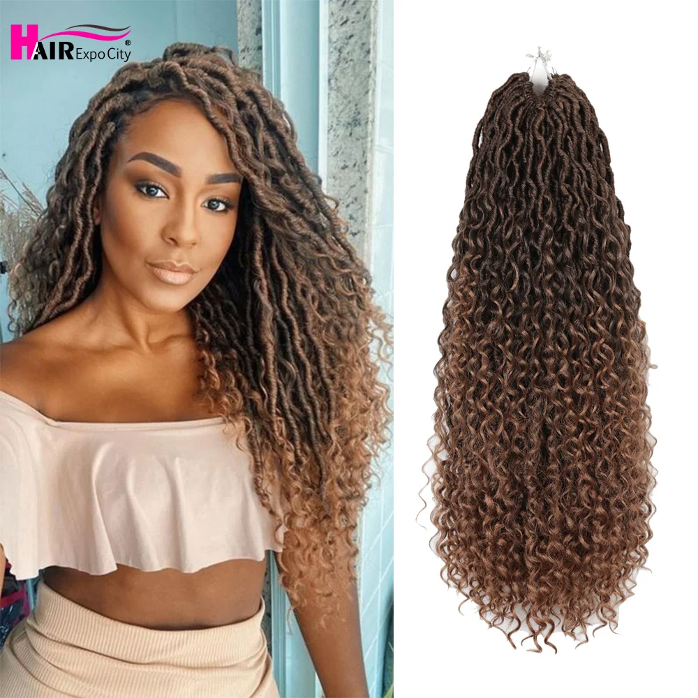 River Locs Synthetic Crochet Braids Hair 14-26 Inch Goddess Braiding Hair Extension Brown Pink Curly Faux Locs Hair Expo City