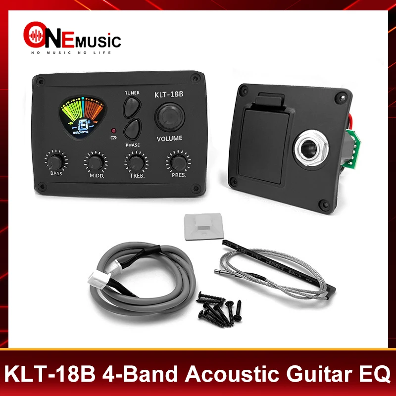 KLT-18A/KLT-18B 3-Band/4 Band Equalizer with Colour Screen Tuner EQ Preamp Triangle Shape Screen for Acoustic Guitar Black