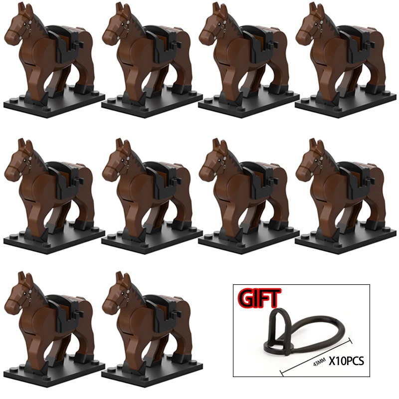 10PCS/LOT Medieval Time Knight Rohan War Horse Roman Animal Building Blocks Action Figures Toys For Children Koruit XP1007-1016
