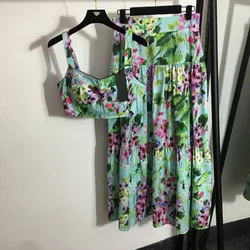 JAMERARY-Conjunto de vestido de dos piezas con estampado Floral para mujer, corpiño Sexy, corsé, faldas largas plisadas + Tops cortos, trajes femeninos