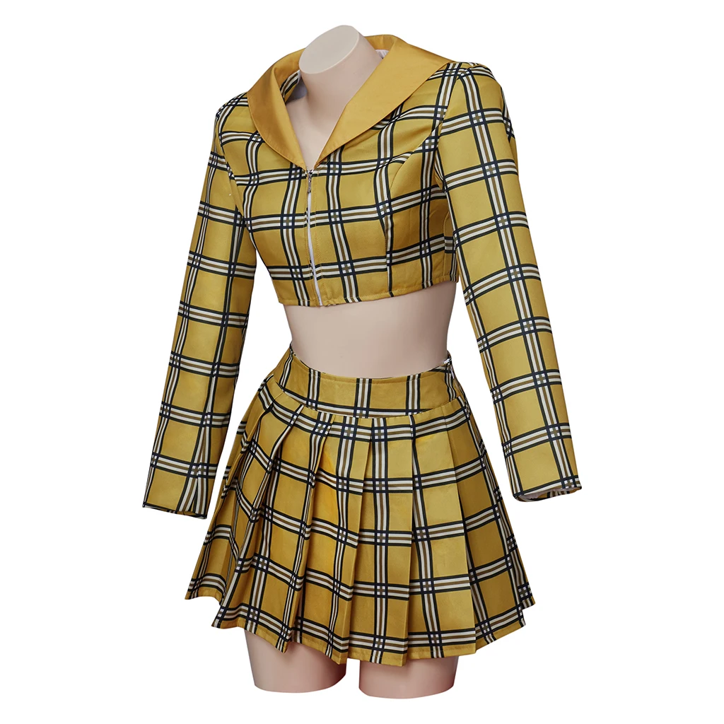 In Stock Movie Clueless Cher Cosplay Horowitz Dress School Uniform Yellow Plaid Girl Outfit Crop Top Skirt Suit Outfit Halloween