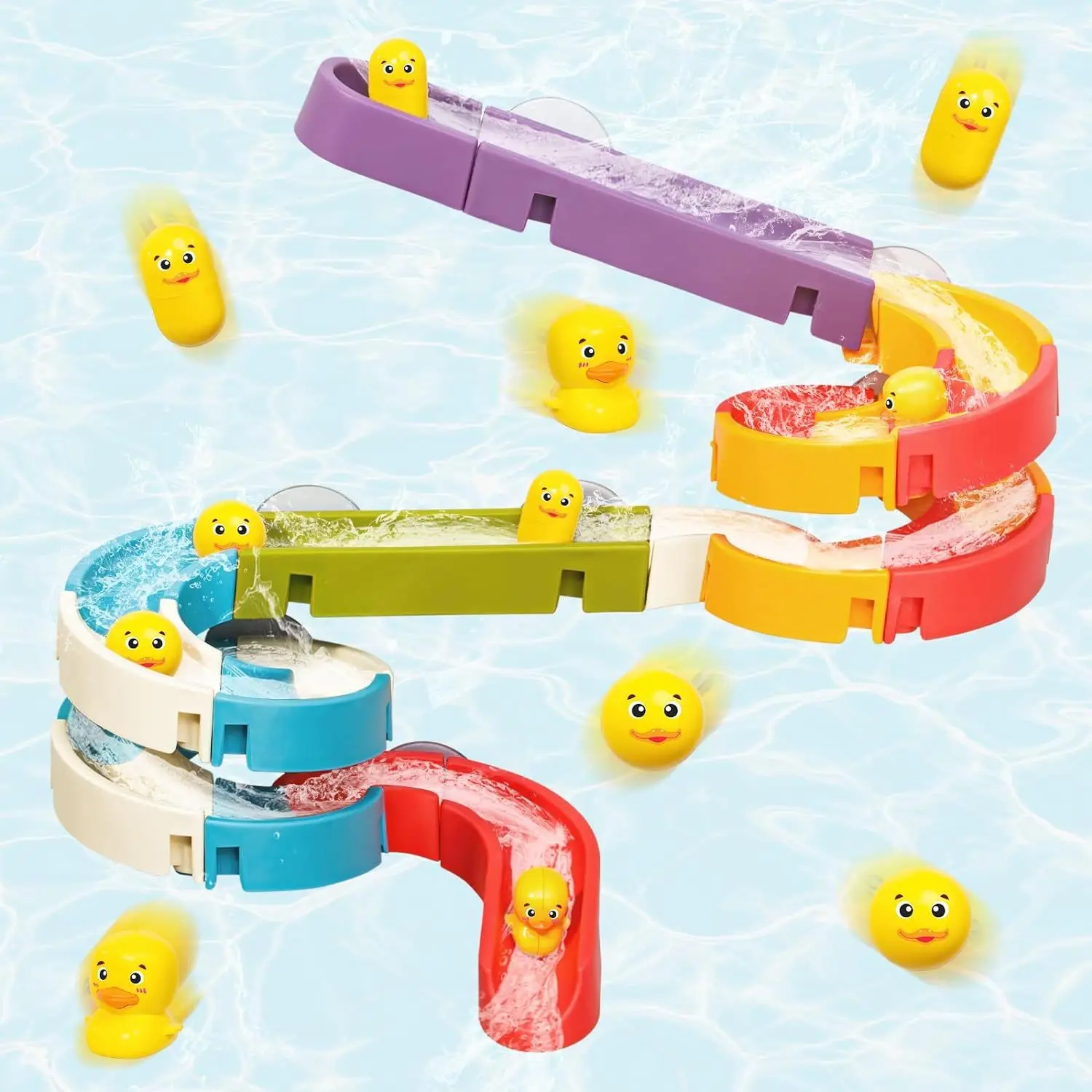 

Children's water track toys DIY assembly slippery duck turning music set summer baby bath copy