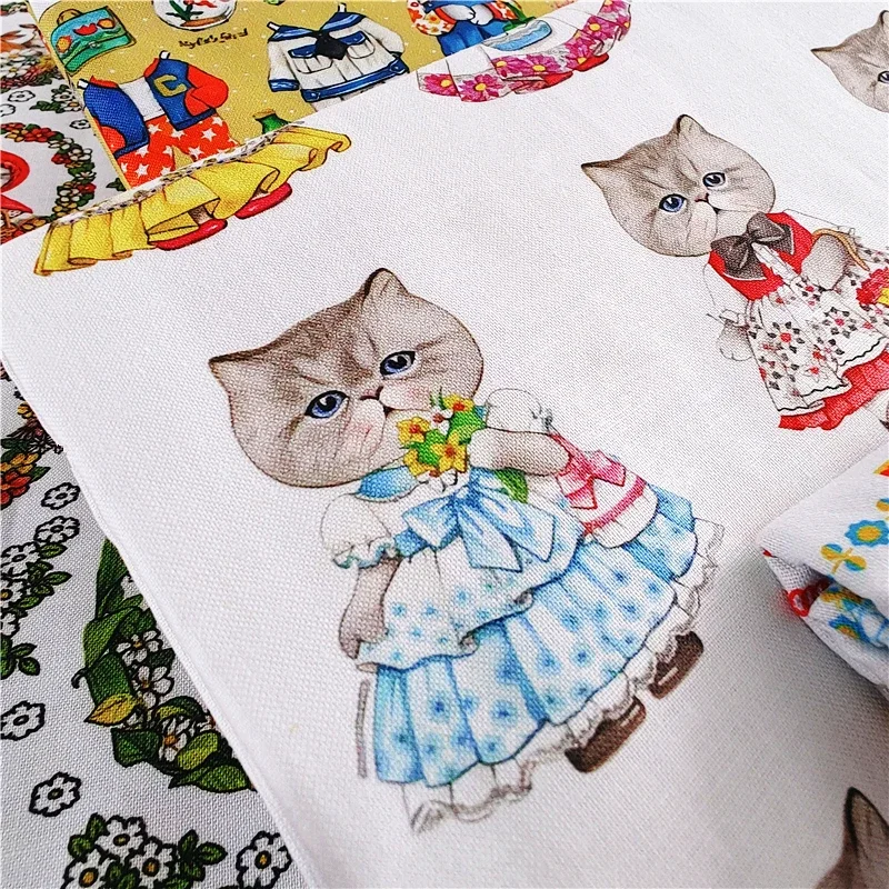 Cotton Tabby Cute Cat Fabric Per Meter Digital Print for Bag Handbag Book Cloth Hair Bands Pillows Shirt Handmade DIY Sewing